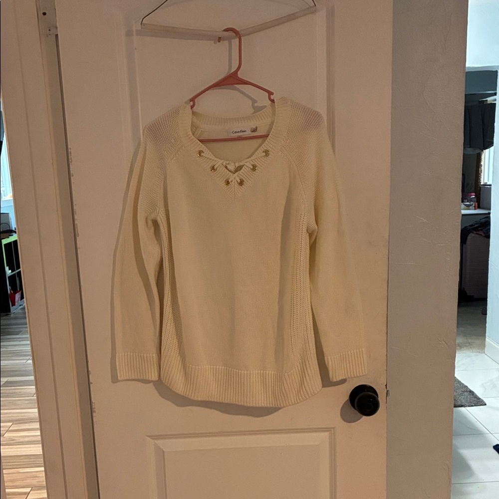 Calvin Klein Cream V-Neck Sweater
